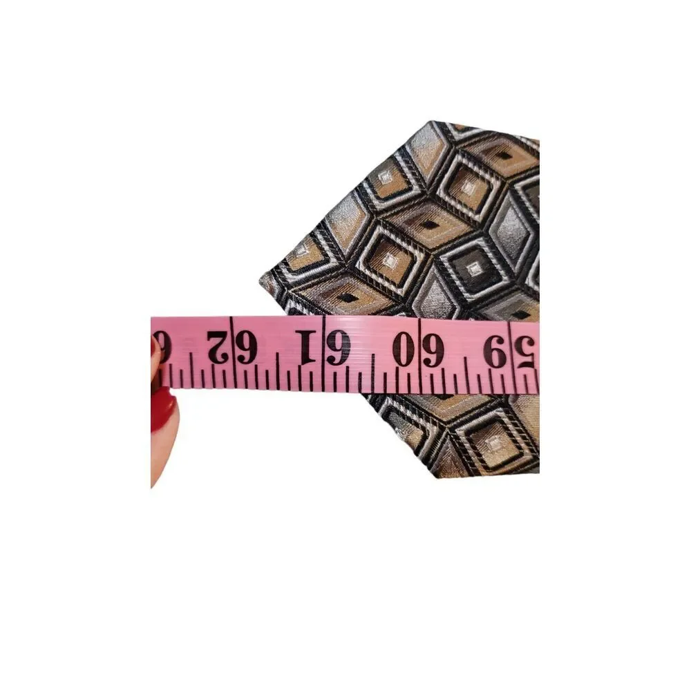 King‎ Size Mens 100% Silk Tie Tan Black Geometric Men Necktie Long 62 x 4